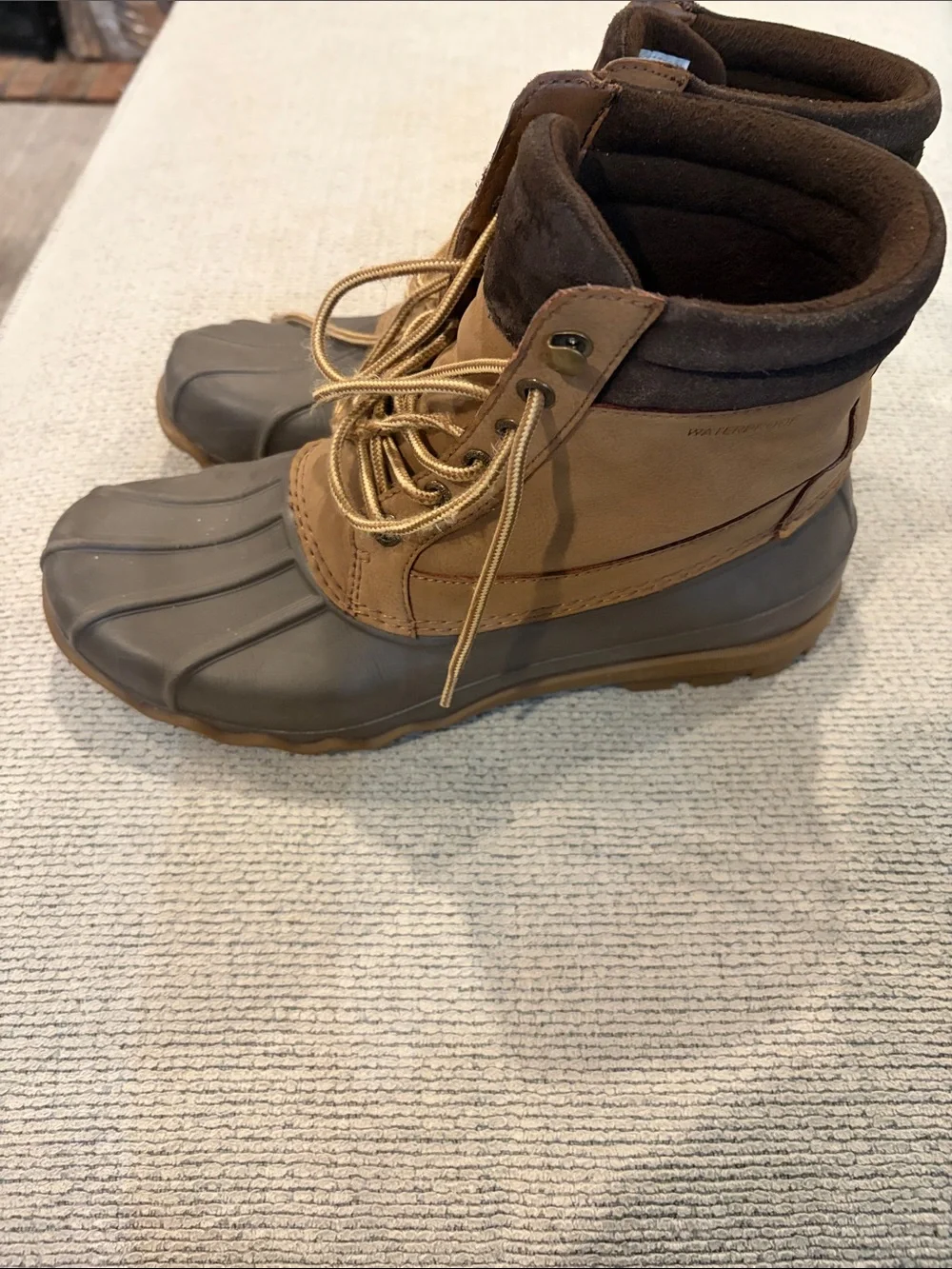 Sperry Brown Duck Boots with Rubber Toe and Lace-Up Front